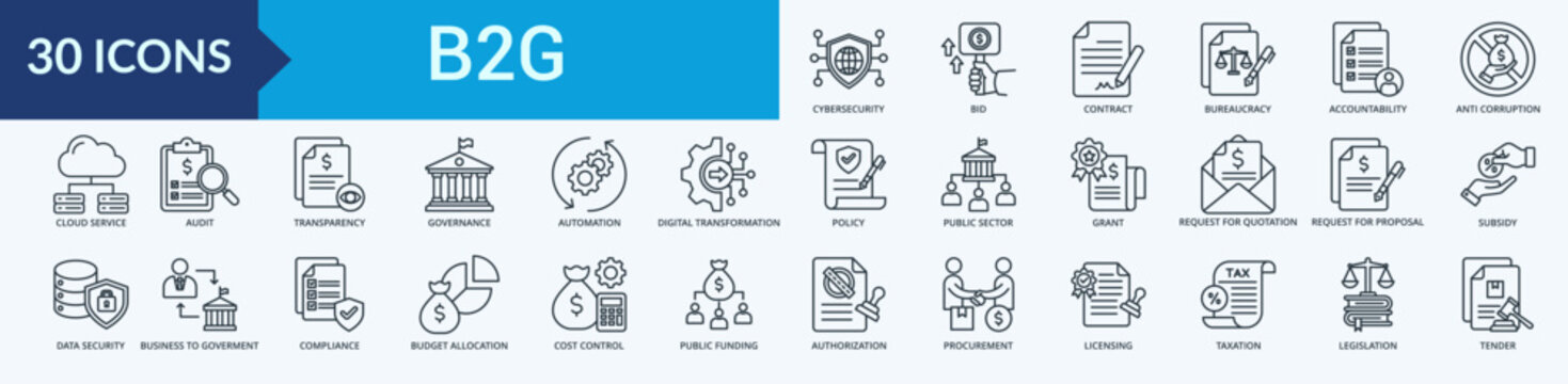 B2G Icon Set Illustration Vector Contains Business to Government
outline Style