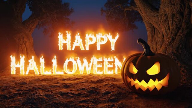 halloween pumpkin jack-o-lantern on dark background  4k