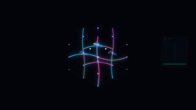 Futuristic HUD interface element, glowing neon data visualization lines, abstract high-tech sci-fi screen graphic.