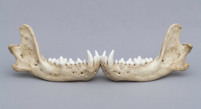 Isolated Animal Jawbones With Sharp Teeth On A Neutral Background