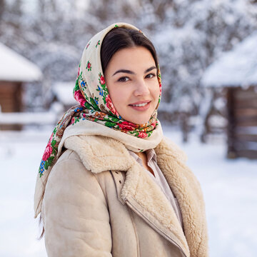 Winter portrait of a young beautiful woman. AI-generated