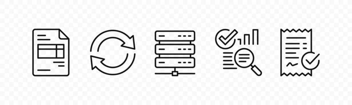 flat vector illustration line art icon bundle set design focused on web database management sync loops server cloud databases and growth update checklists