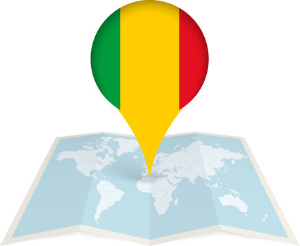 Mali Flag Pointer on World Map