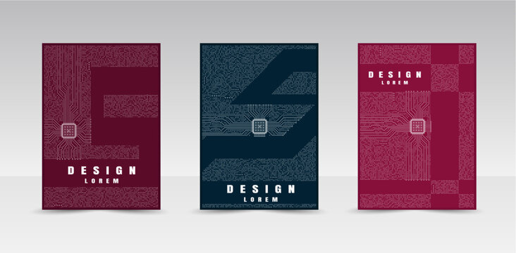 Futuristic marine electronics book cover template with geometric circuitry