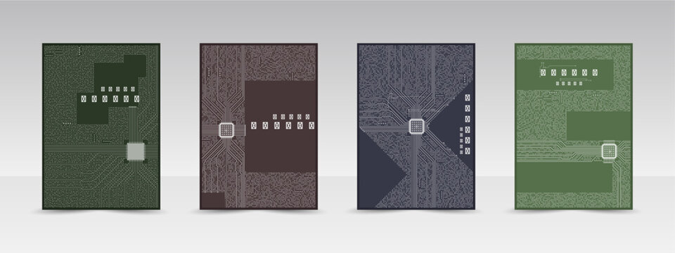 Futuristic electronic ship circuit book cover template collection
