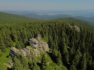 Skały Bażynowe, aerial view on sudety mountains © Ruchacz