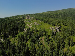 Skały Bażynowe, aerial view on sudety mountains © Ruchacz
