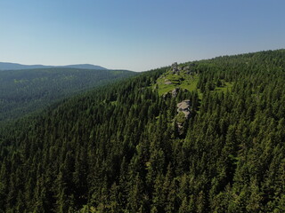 Skały Bażynowe, aerial view on sudety mountains © Ruchacz
