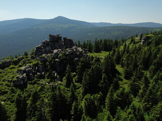 Skały Bażynowe, aerial view on sudety mountains © Ruchacz