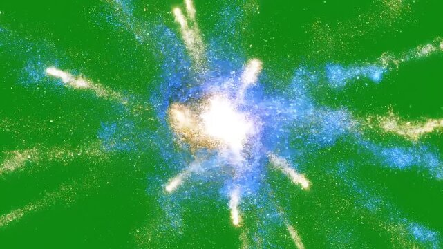 Bright Exploding Starburst of Particles on Green Background