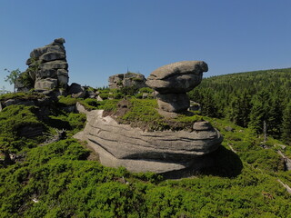 Skały Bażynowe, aerial view on sudety mountains © Ruchacz