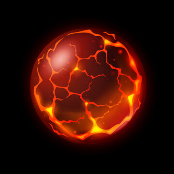 Abstract glowing fire sphere with a bright light effect isolated on a deep black background for design