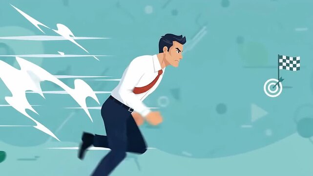 Determined Businessman Running Towards Business Goals and Success Target with Speed