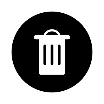 Trash bin icon in a black circle for digital interface design