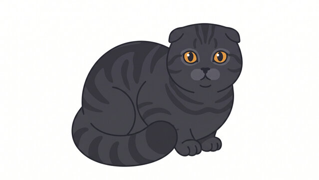 Cute Scottish Black Tabby Cat Sitting Playful Pet Character PNG