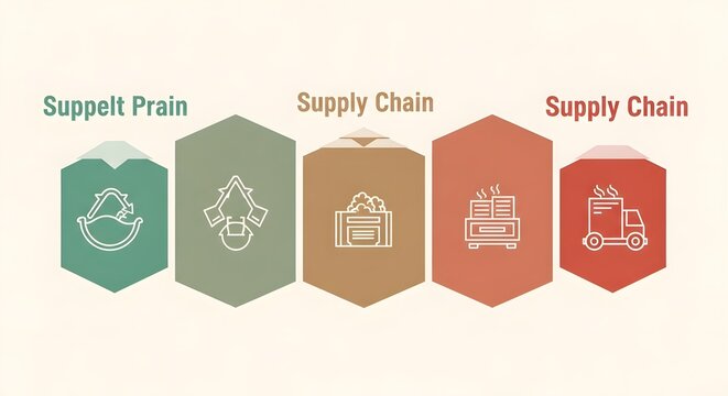 Hexagonal icons depicting supply chain stages from pain points to optimized solutions in a modern flat design.