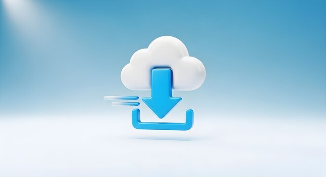 A stylized cloud icon with a downward arrow symbolizes file download or data transfer in a digital interface.