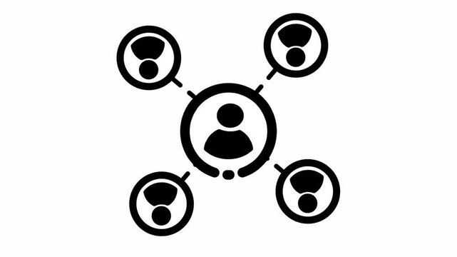Business associations are represented by black human silhouettes connected via digital nodes.