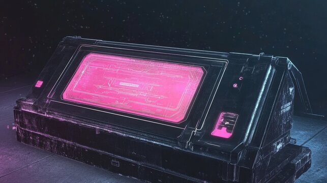 Futuristic Cryogenic Chamber with Neon Glow for Science Fiction Concepts and Visuals