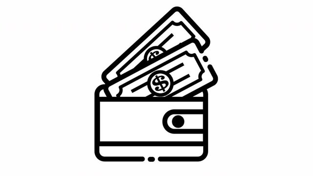 Wallet with money animation video motion icon. Representative business and payment transaction
