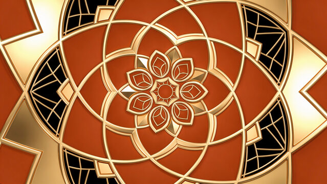 Abstract geometric mandala pattern in warm terracotta and gold tones