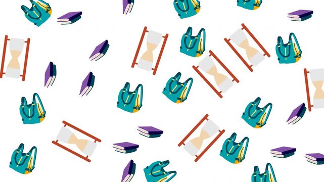 Seamless Education Pattern with School Bags Books and Hourglass Symbols