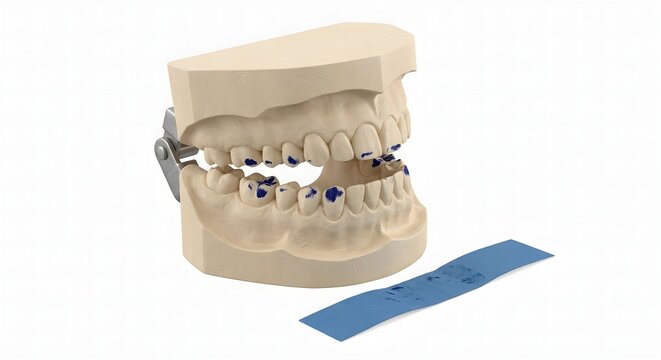3D Render of Dental Plaster Model and Articulating Paper Showing Occlusal Contact Points