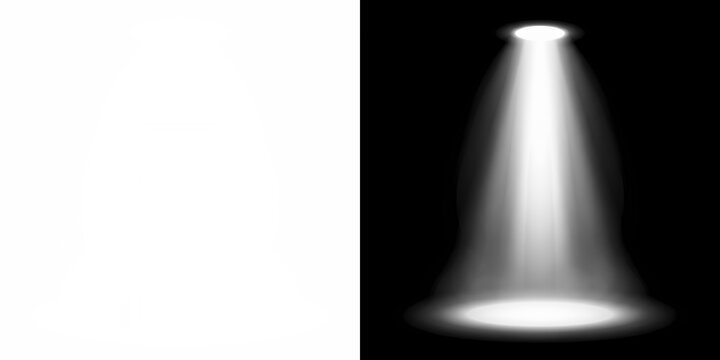 White spotlight beam isolated on black background