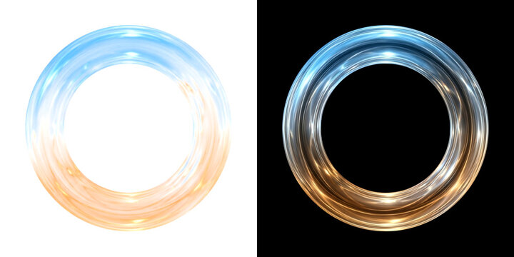 Luminous water bubble ring isolated on black background