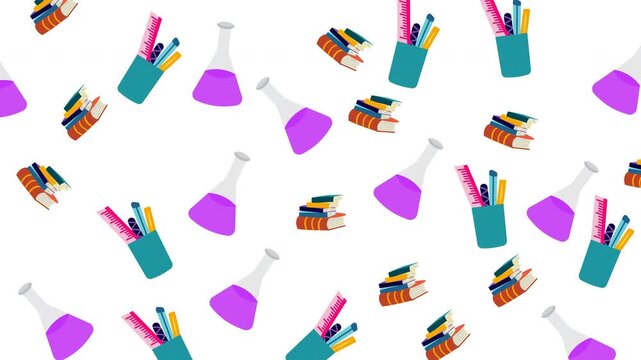 Seamless education pattern with school supplies and science lab equipment