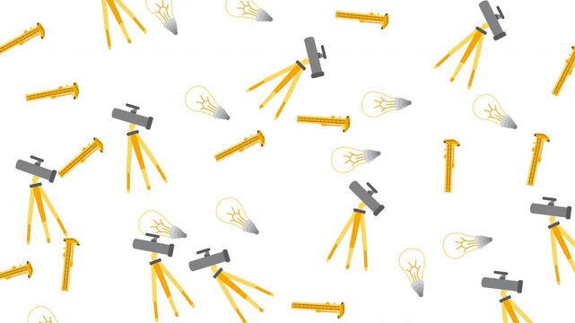 Seamless science education pattern with telescope, light bulb and ruler icons