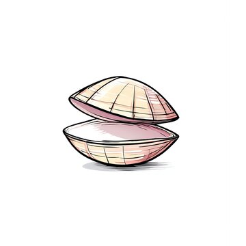 Open clam shell illustration in soft pink and beige tones ideal for seaside projects.