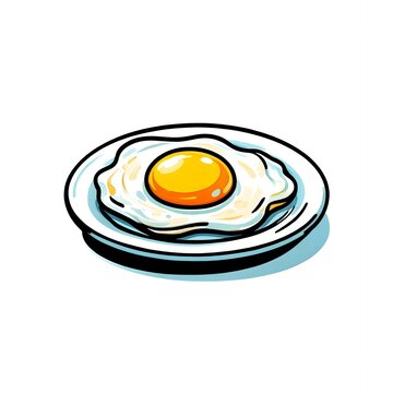 Fried egg on white ceramic plate with vibrant yellow yolk for breakfast culinary design.