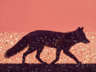 Fototapeta premium Fox Shadow on Pink Wall with Terrazzo Floor Texture