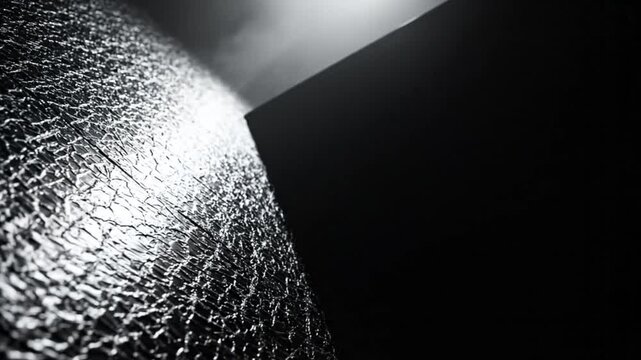 Abstract close up of shattered glass texture with stark shadows and dramatic contrast, representing fragility