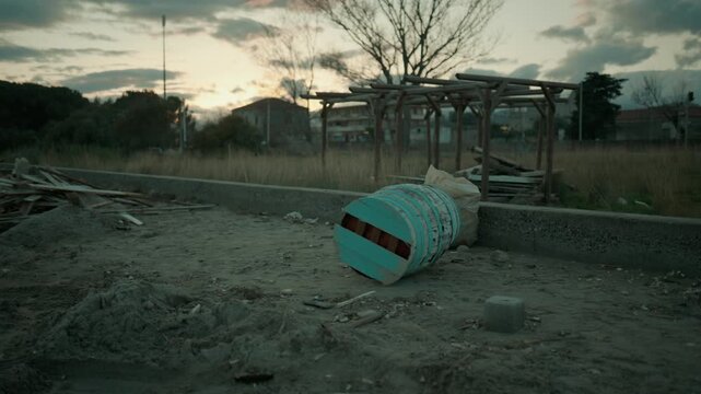 Debris from a strong storm surge on the Italian seafront