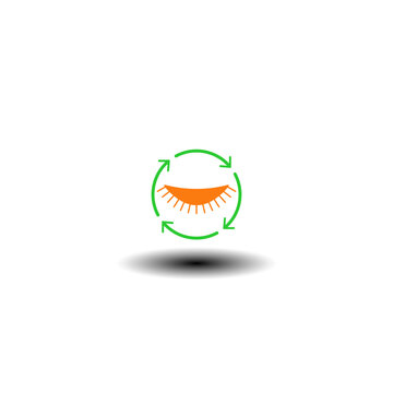 Vector illustration of closed eye with round arrows process. Icon of hidden password. Symbol of unsee, hide, invisible.