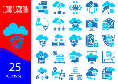 CLOUD ALGORITHM ICON SET GLYPH COLOR