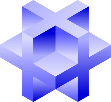 Blue 3d geometric shape with an optical illusion design
