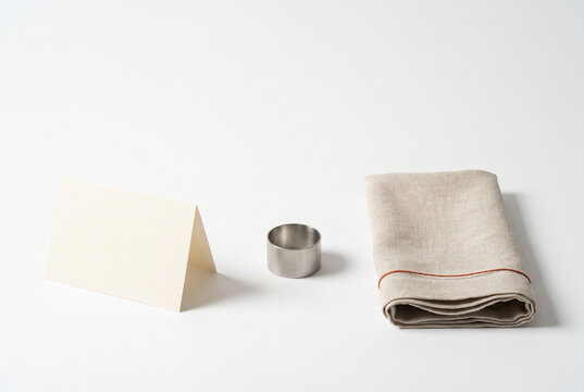 Minimal Table Setting with Linen Napkin and Blank Placecard