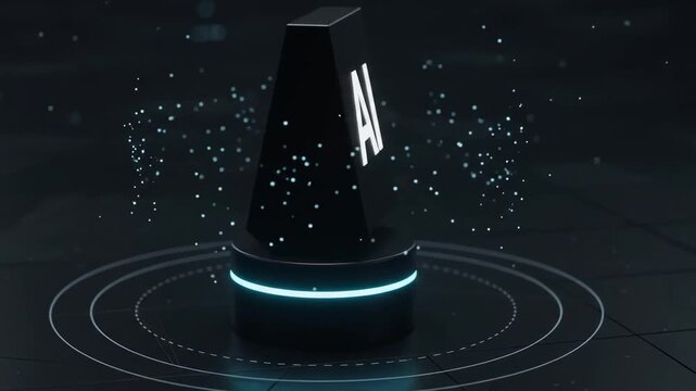 Black AI Technology Totem Standing on Circular Digital Platform