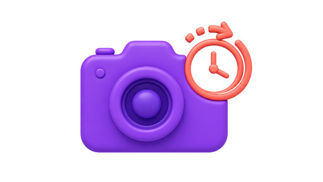 Camera Icon with Timer for Photography Schedule 3D Rendering