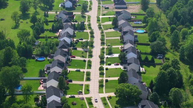 Spacious single family homes in USA residential area. Real estate development in American suburbs.