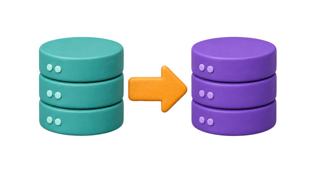 Database Migration 3D Icon Set with Data Transfer Arrow