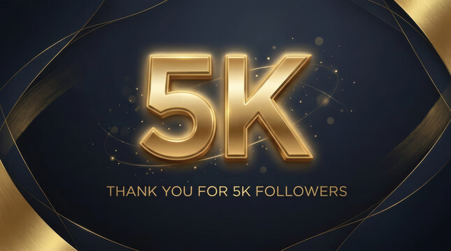 Thank You For 5K Followers Gold Celebration Banner With Elegant Dark Background And Sparkles