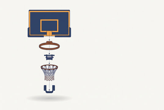 Basketball Hoop Exploded View with Backboard Rim Net and Mounting Hardware