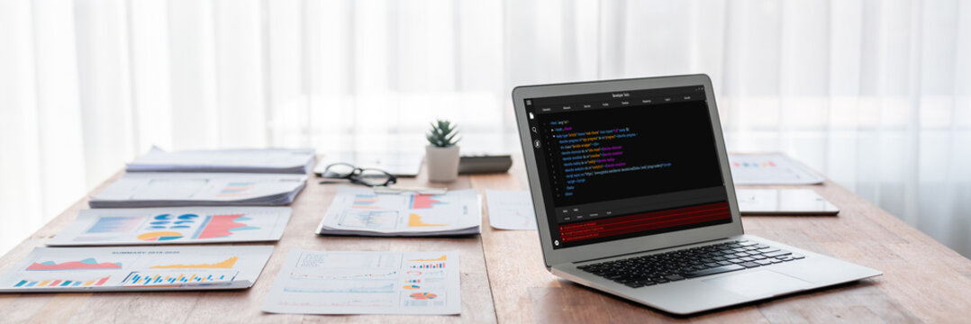 Software development programming on computer screen for brisk application and program coding
