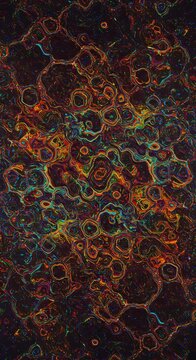 Abstract digital art texture, cellular and organic patterns, honeycomb-like structures and amorphous bubbles, intricate network of interconnected shapes