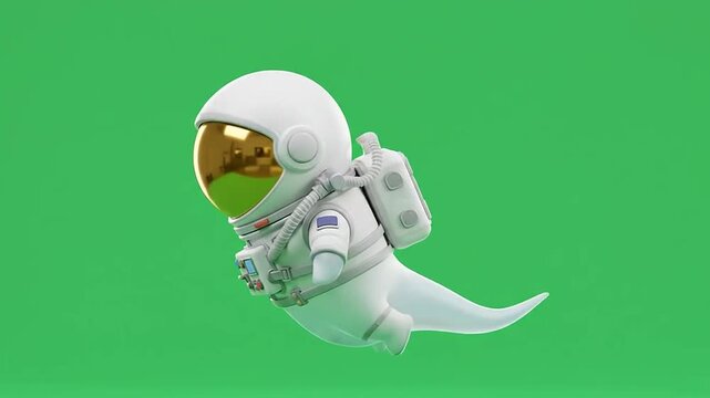 Cute astronaut ghost character flying on green screen for halloween