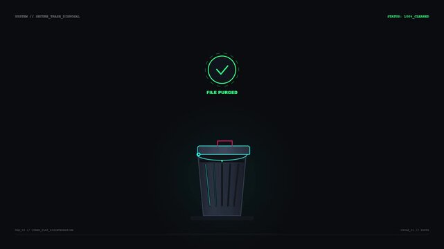 Digital File Being Deleted Into A Cyber Trash Bin Animation